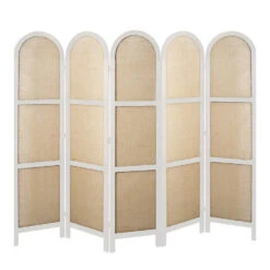 LW Collection Kamerscherm 5 Panelen Wit 170X200CM - Paravent Rond - Scheidingswa