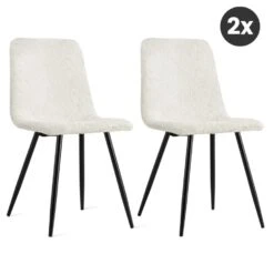 Set Van 2 Brasilia Eetkamerstoelen Bouclé Ivoor - 2x Kuipstoel Bouclé Wit
