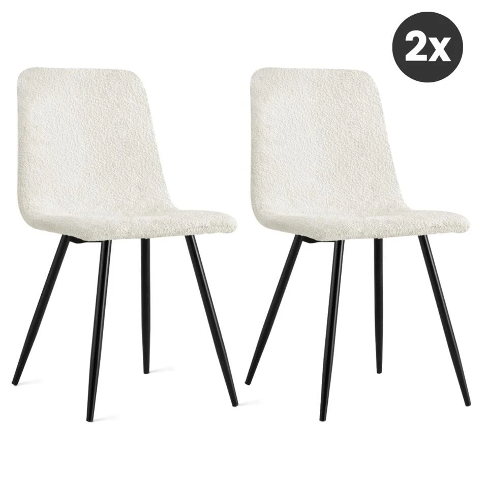 Set Van 2 Brasilia Eetkamerstoelen Bouclé Ivoor - 2x Kuipstoel Bouclé Wit 3 Set Van 2 Brasilia Eetkamerstoelen Bouclé Ivoor - 2x Kuipstoel Bouclé Wit