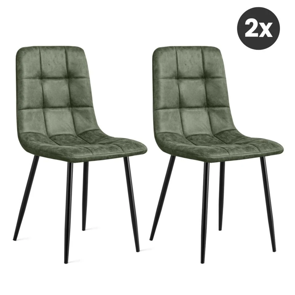 2x Eetkamerstoel Yerevan - Microleder - Groen 3 2x Eetkamerstoel Yerevan - Microleder - Groen