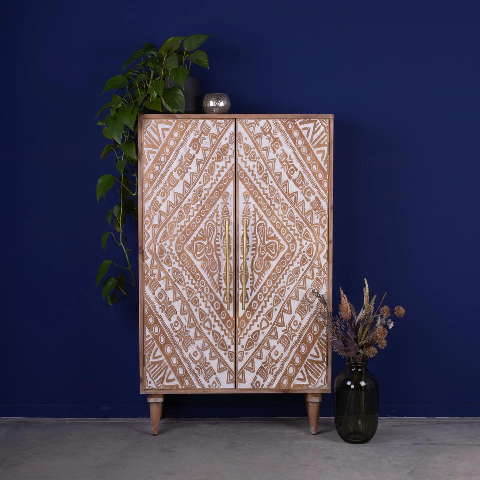 Rootsmann Opbergkast Wit - Hout Ibiza Stijl - Hout 4 Rootsmann Opbergkast Wit - Hout Ibiza Stijl - Hout - Afbeelding 2