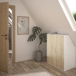 Diagone Kledingkast Under - Onder Trap Of Plafond 2 Deuren - Wit/hout -Woonmeubelwinkel 1000089247 0104