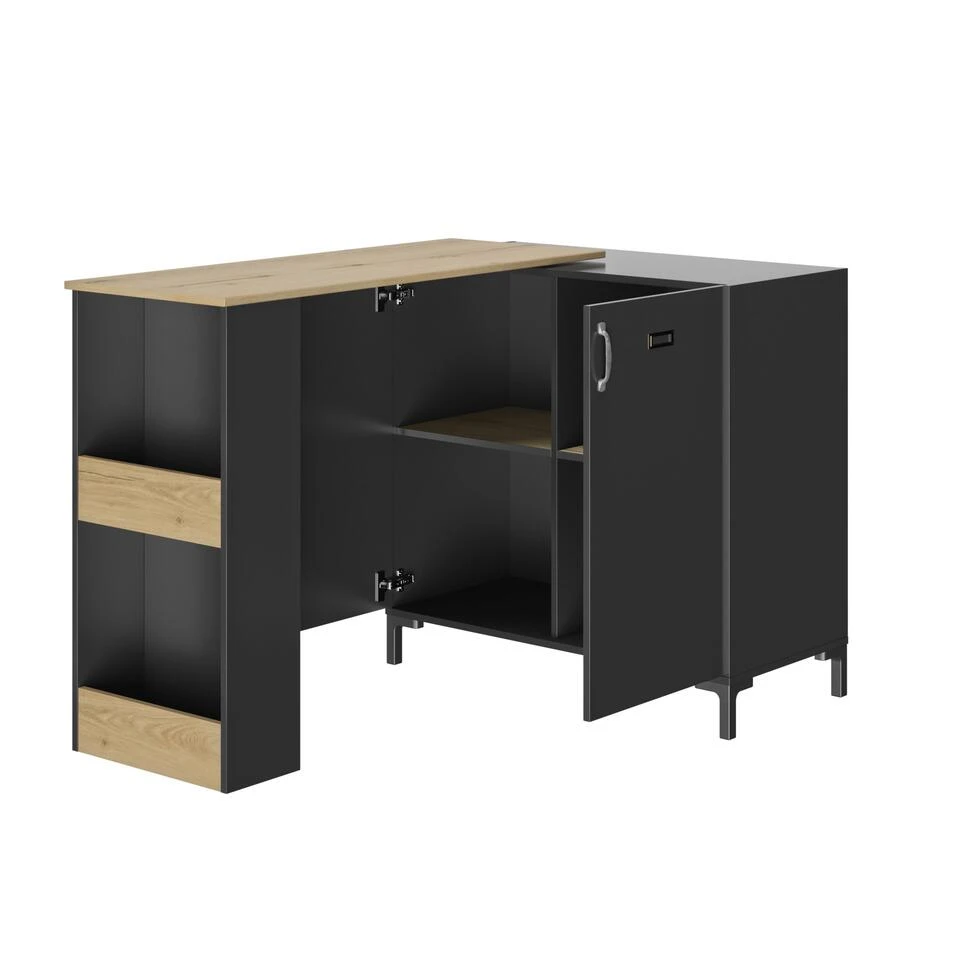 Diagone Draaibare Bar Manchester - Zwart/eikenlook 4 Diagone Draaibare Bar Manchester - Zwart/eikenlook - Afbeelding 2