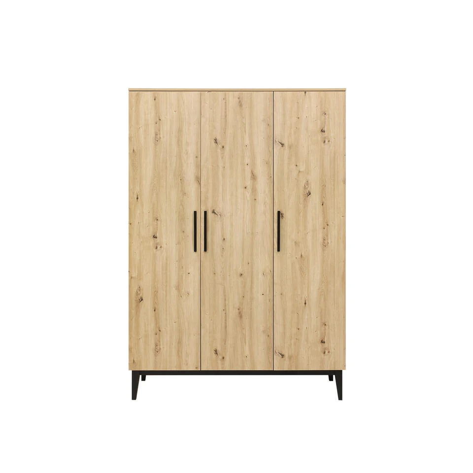 ToiToiKids Xem 3-deurskast - Mat Zwart/Eiken 3 ToiToiKids Xem 3-deurskast - Mat Zwart/Eiken