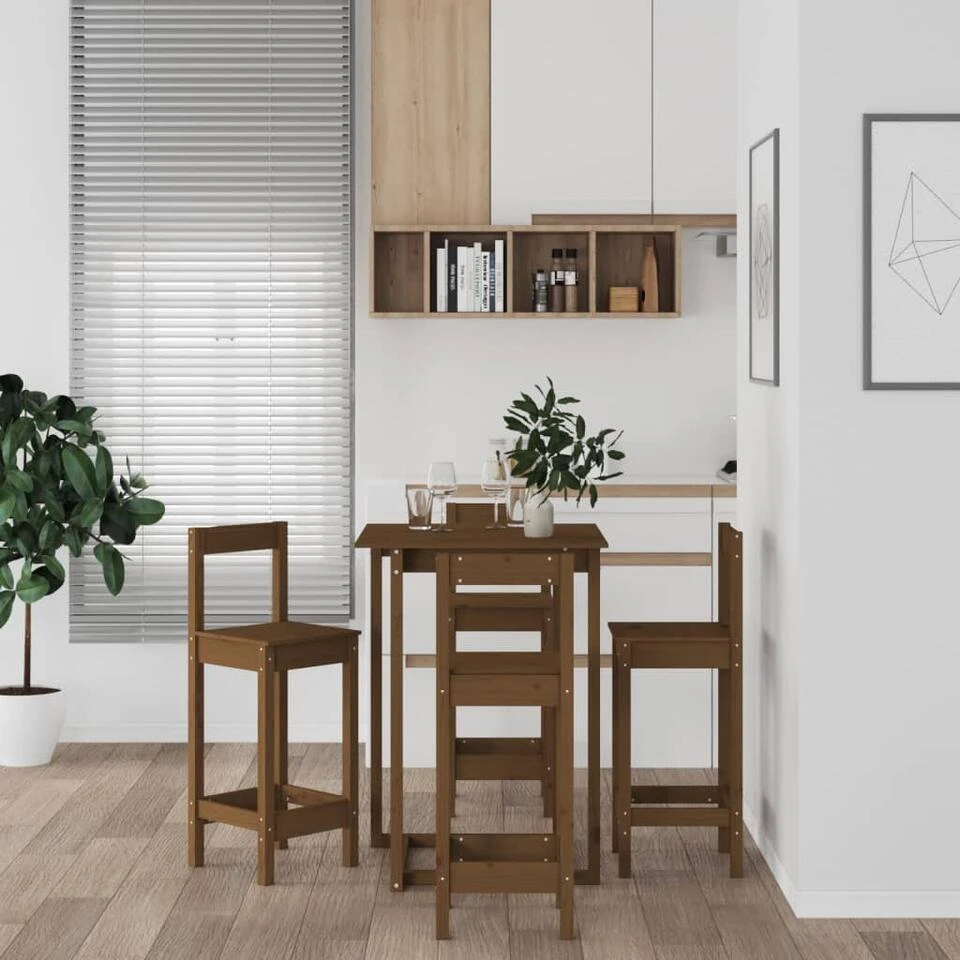 VidaXL 5-delige Barset Massief Grenenhout Honingbruin 4 VidaXL 5-delige Barset Massief Grenenhout Honingbruin - Afbeelding 2