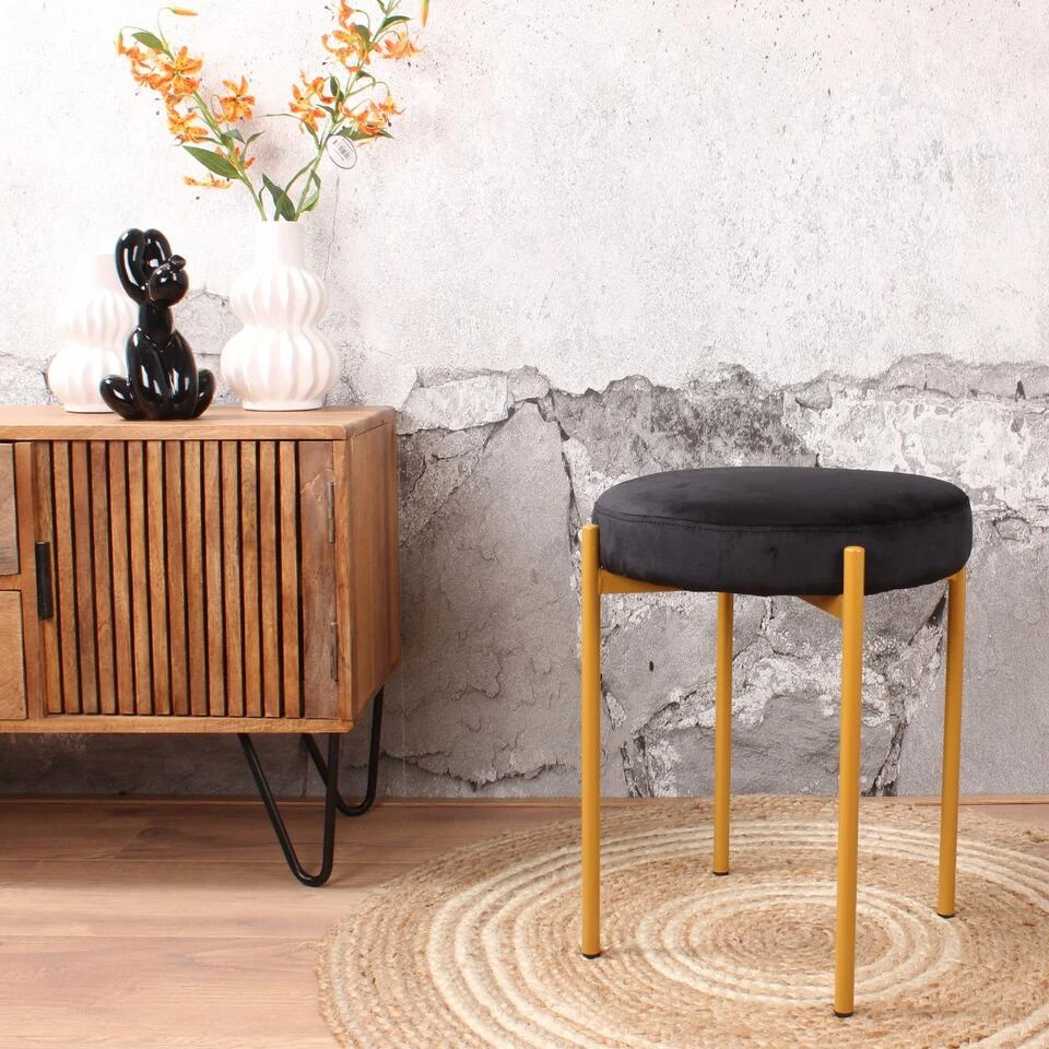 DS4U® Mika Velvet Kruk - Stof - Zwart 4 DS4U® Mika Velvet Kruk - Stof - Zwart - Afbeelding 2