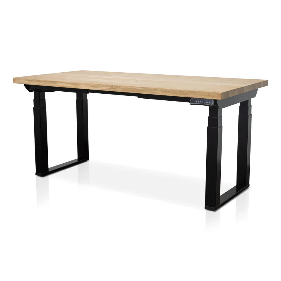 MRC Zit-sta Bureau Massief Eiken Blad 140x80 Zwart O Frame NEN-EN 527 3 MRC Zit-sta Bureau Massief Eiken Blad 140x80 Zwart O Frame NEN-EN 527