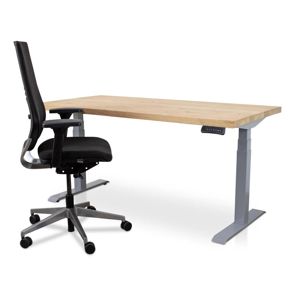 MRC Zit-sta Bureau Massief Eiken Blad 160x80 Alu Frame NEN-EN 527 4 MRC Zit-sta Bureau Massief Eiken Blad 160x80 Alu Frame NEN-EN 527 - Afbeelding 2