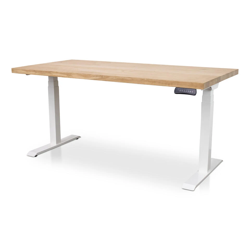 MRC Zit-sta Bureau Massief Eiken Blad 160x80 Wit Frame NEN-EN 527 3 MRC Zit-sta Bureau Massief Eiken Blad 160x80 Wit Frame NEN-EN 527