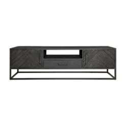 Furndea Scandi Tv Meubel Industrieel Visgraat Zwart - 45x180x50 Cm