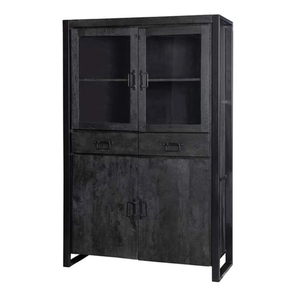 Furndea Odeon Vitrinekast Industrieel Zwart - 45x115x180 Cm 3 Furndea Odeon Vitrinekast Industrieel Zwart - 45x115x180 Cm