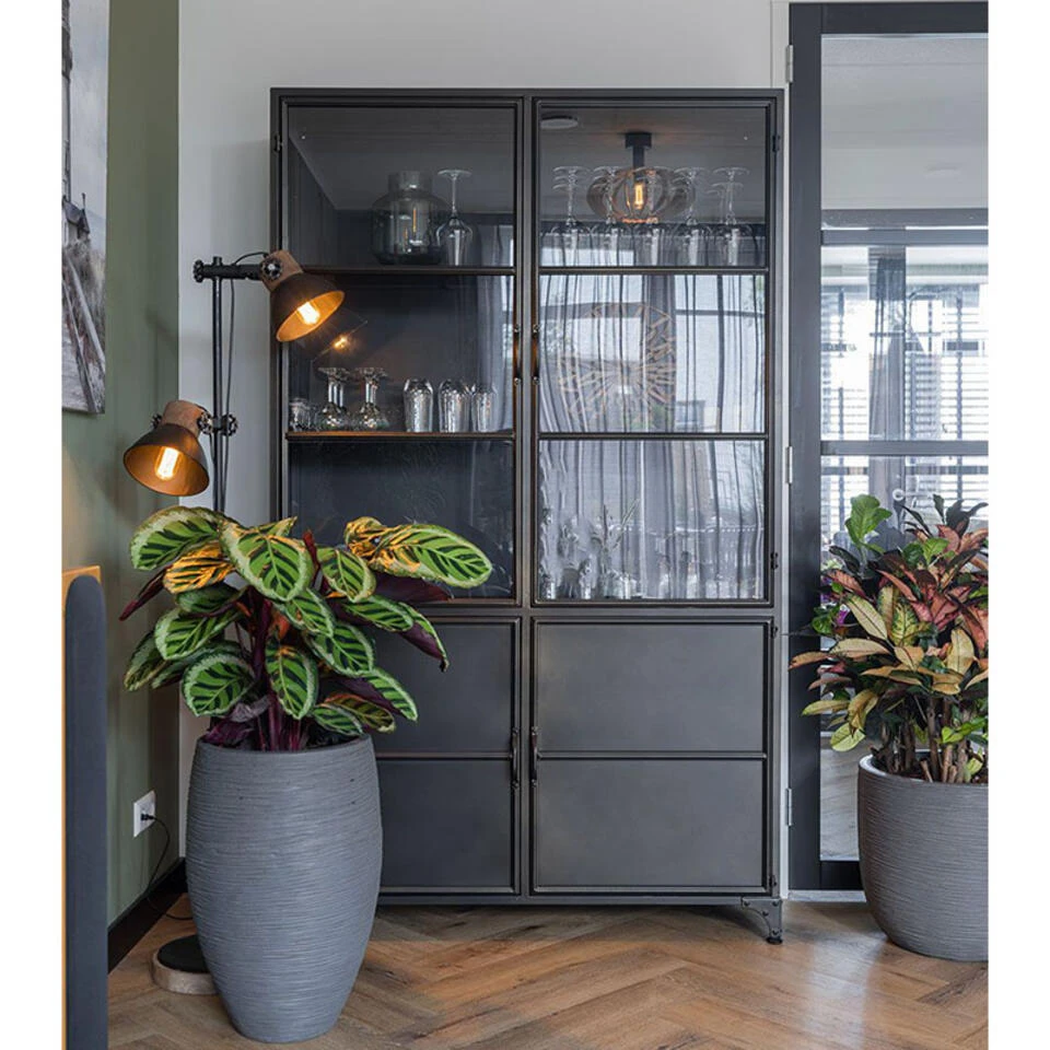 Romy Vitrinekast Industrieel Zwart - 35x120x200 Cm 4 Romy Vitrinekast Industrieel Zwart - 35x120x200 Cm - Afbeelding 2