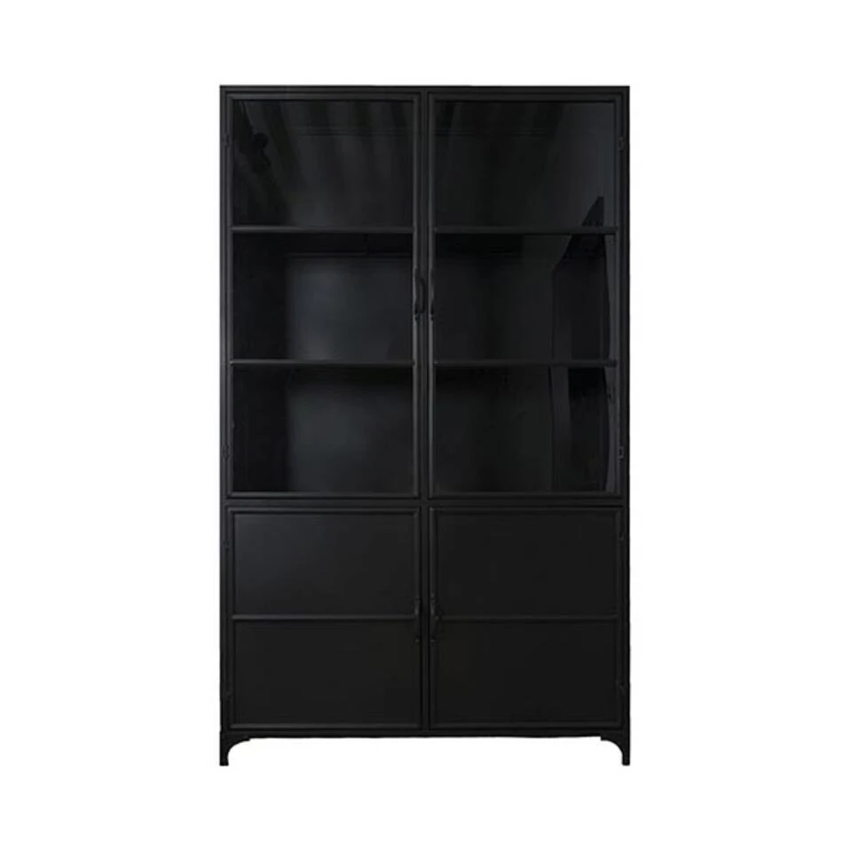 Romy Vitrinekast Industrieel Zwart - 35x120x200 Cm 3 Romy Vitrinekast Industrieel Zwart - 35x120x200 Cm