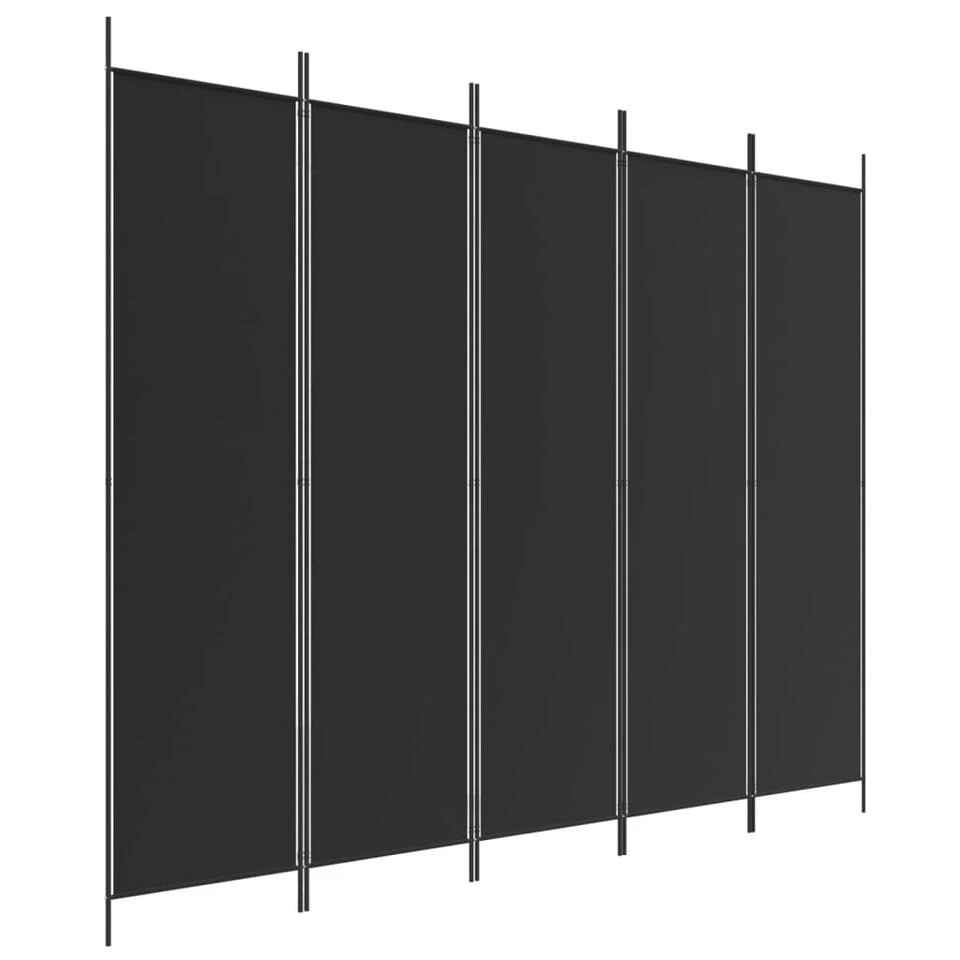 VidaXL Kamerscherm Met 5 Panelen 250x200 Cm Stof Zwart 3 VidaXL Kamerscherm Met 5 Panelen 250x200 Cm Stof Zwart