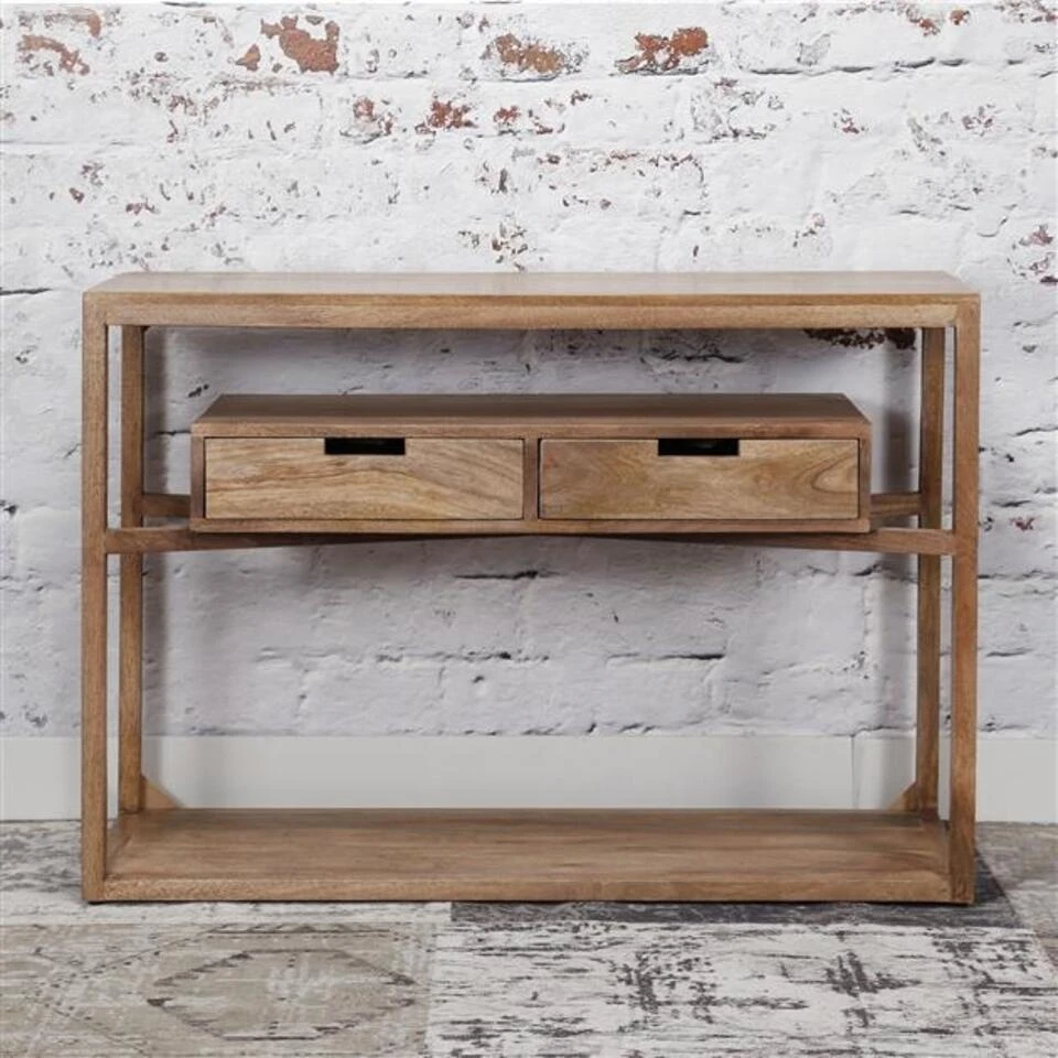 Industriële Sidetable Sabi Mangohout 2 Lades - 35x110x76 Cm - Mangohout - Bruin 4 Industriële Sidetable Sabi Mangohout 2 Lades - 35x110x76 Cm - Mangohout - Bruin - Afbeelding 2