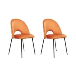 Beliani Eetkamerstoel COVELO - Oranje Fluweel