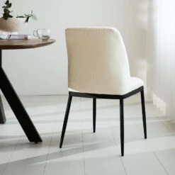 Eetkamerstoel Noli Chenille Crème - Stof - Wit -Woonmeubelwinkel 1000097139 0102