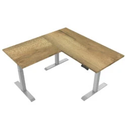 Elektrisch Verstelbaar Bureau Natuur Eik - Hoek Zit-sta Frame Grijs
