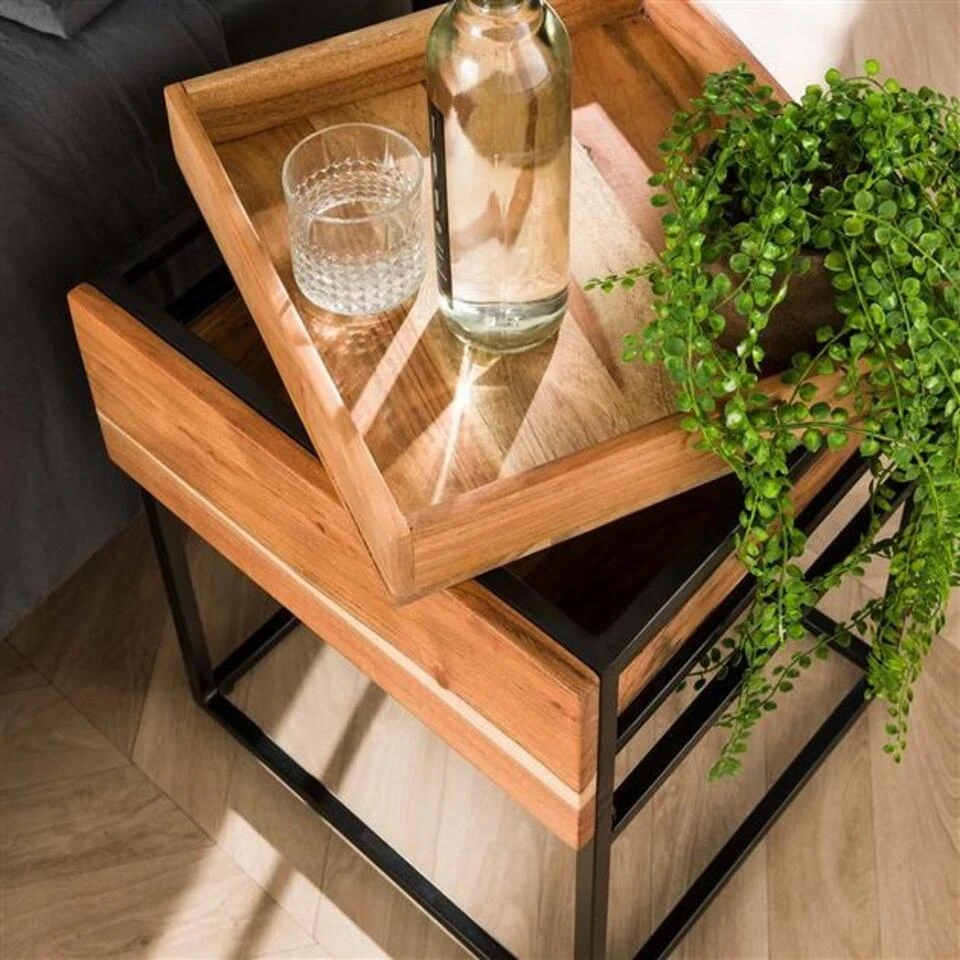 Industrieel Nachtkastje Michael Acaciahout 1 Lade - 40x40x50 Cm - Hout - Bruin 5 Industrieel Nachtkastje Michael Acaciahout 1 Lade - 40x40x50 Cm - Hout - Bruin - Afbeelding 3