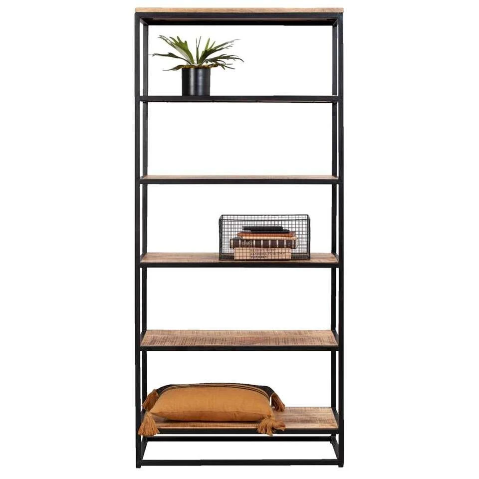 Boekenkast Logan - Mangohout - 180x80x40 Cm 4 Boekenkast Logan - Mangohout - 180x80x40 Cm - Afbeelding 2