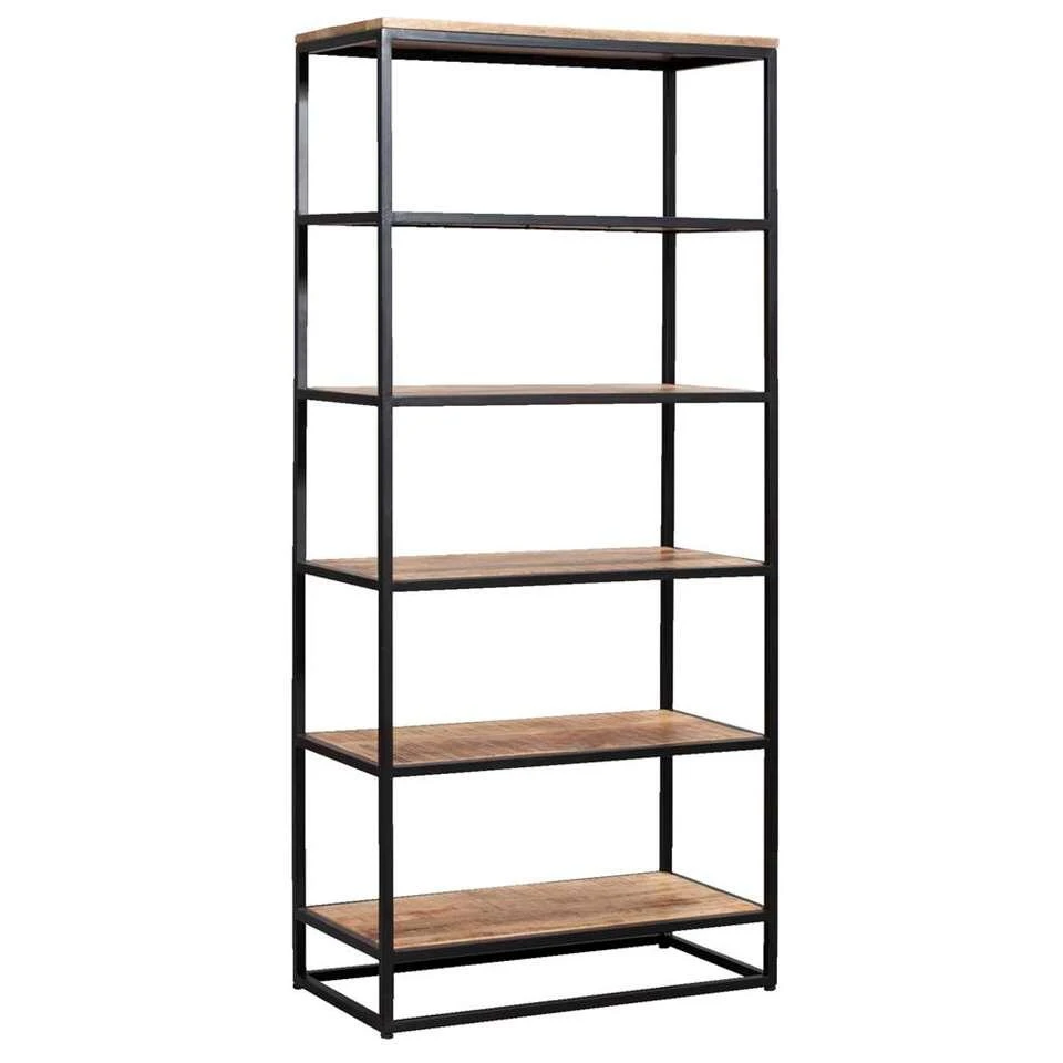 Boekenkast Logan - Mangohout - 180x80x40 Cm 5 Boekenkast Logan - Mangohout - 180x80x40 Cm - Afbeelding 3