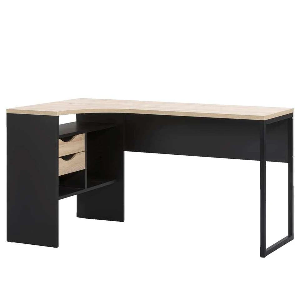 Hoekbureau Hannover - Zwart/eikenkleur - 76,8x145x81 Cm 4 Hoekbureau Hannover - Zwart/eikenkleur - 76,8x145x81 Cm - Afbeelding 2
