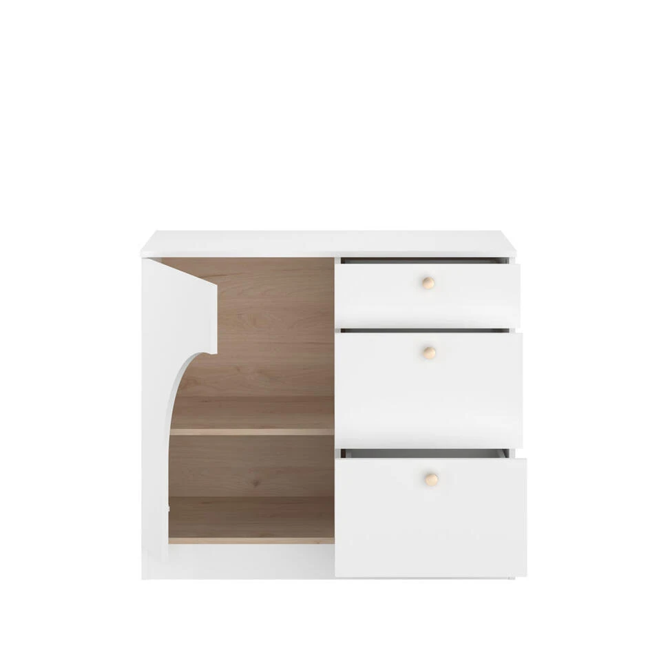 Ladekast Milou - Wit/eiken - 80x91x40 Cm 4 Ladekast Milou - Wit/eiken - 80x91x40 Cm - Afbeelding 2