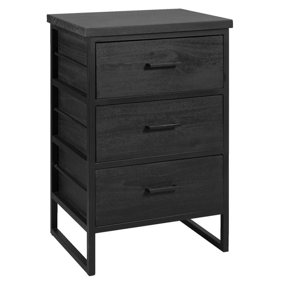 Ladekast Gijs - Zwart - 78x47,5x40 Cm 4 Ladekast Gijs - Zwart - 78x47,5x40 Cm - Afbeelding 2