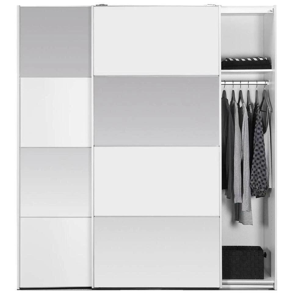Schuifdeurkast Verona - Wit/spiegel - 200x182x64 Cm 6 Schuifdeurkast Verona - Wit/spiegel - 200x182x64 Cm - Afbeelding 4
