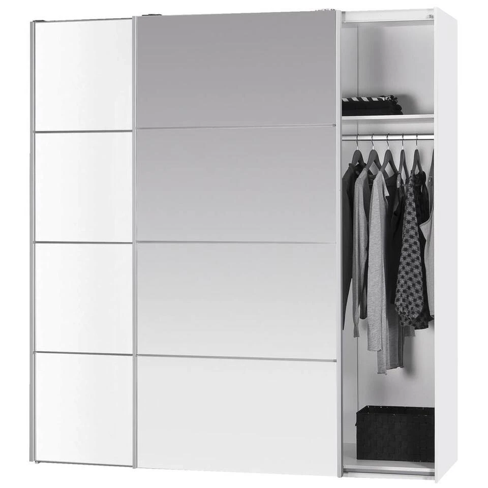 Schuifdeurkast Verona - Wit/spiegel - 200x182x64 Cm 4 Schuifdeurkast Verona - Wit/spiegel - 200x182x64 Cm - Afbeelding 2