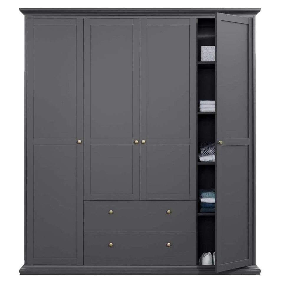 Kledingkast Amber - Antraciet - 200,6x181x60,5 Cm 4 Kledingkast Amber - Antraciet - 200,6x181x60,5 Cm - Afbeelding 2