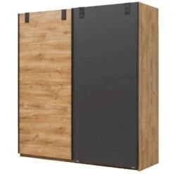 Schuifdeurkast Dex - Eikenkleur/grafiet - 198x180x64 Cm -Woonmeubelwinkel 12403240 0301