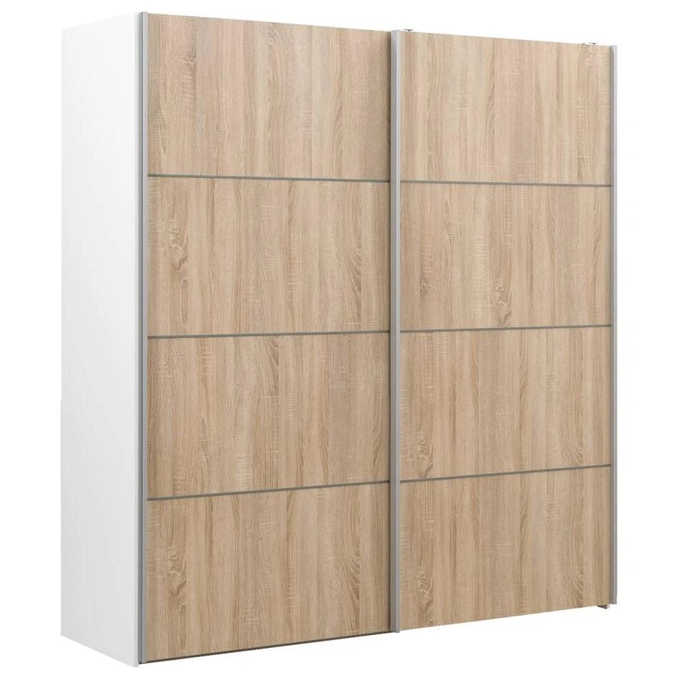 Schuifdeurkast Verona Wit - Eikenkleur - 200x182x64 Cm 6 Schuifdeurkast Verona Wit - Eikenkleur - 200x182x64 Cm - Afbeelding 4