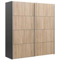 Schuifdeurkast Verona Antraciet - Eikenkleur - 200x182x64 Cm -Woonmeubelwinkel 12403820 0300