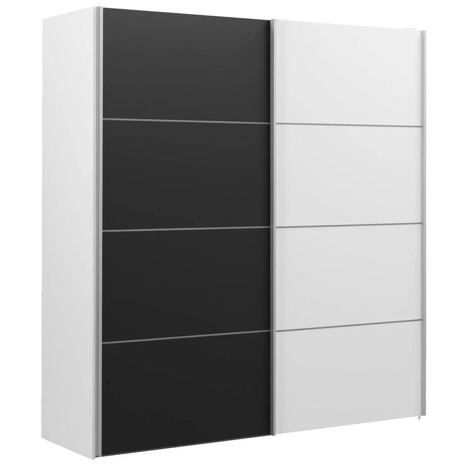 Schuifdeurkast Verona Wit - Zwart/wit - 200x182x64 Cm 4 Schuifdeurkast Verona Wit - Zwart/wit - 200x182x64 Cm - Afbeelding 2