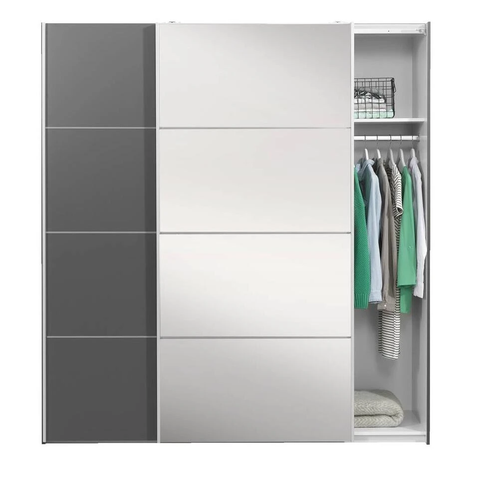 Schuifdeurkast Verona Antraciet - Antraciet/spiegel - 200x182x64 Cm 4 Schuifdeurkast Verona Antraciet - Antraciet/spiegel - 200x182x64 Cm - Afbeelding 2