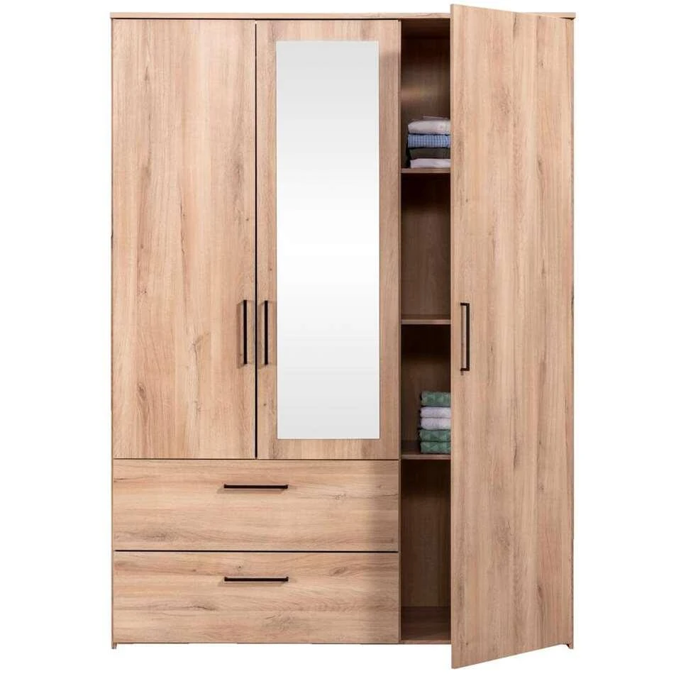 Kledingkast Orleans 3 Deurs - Eikenkleur - 201x145x58 Cm 4 Kledingkast Orleans 3 Deurs - Eikenkleur - 201x145x58 Cm - Afbeelding 2