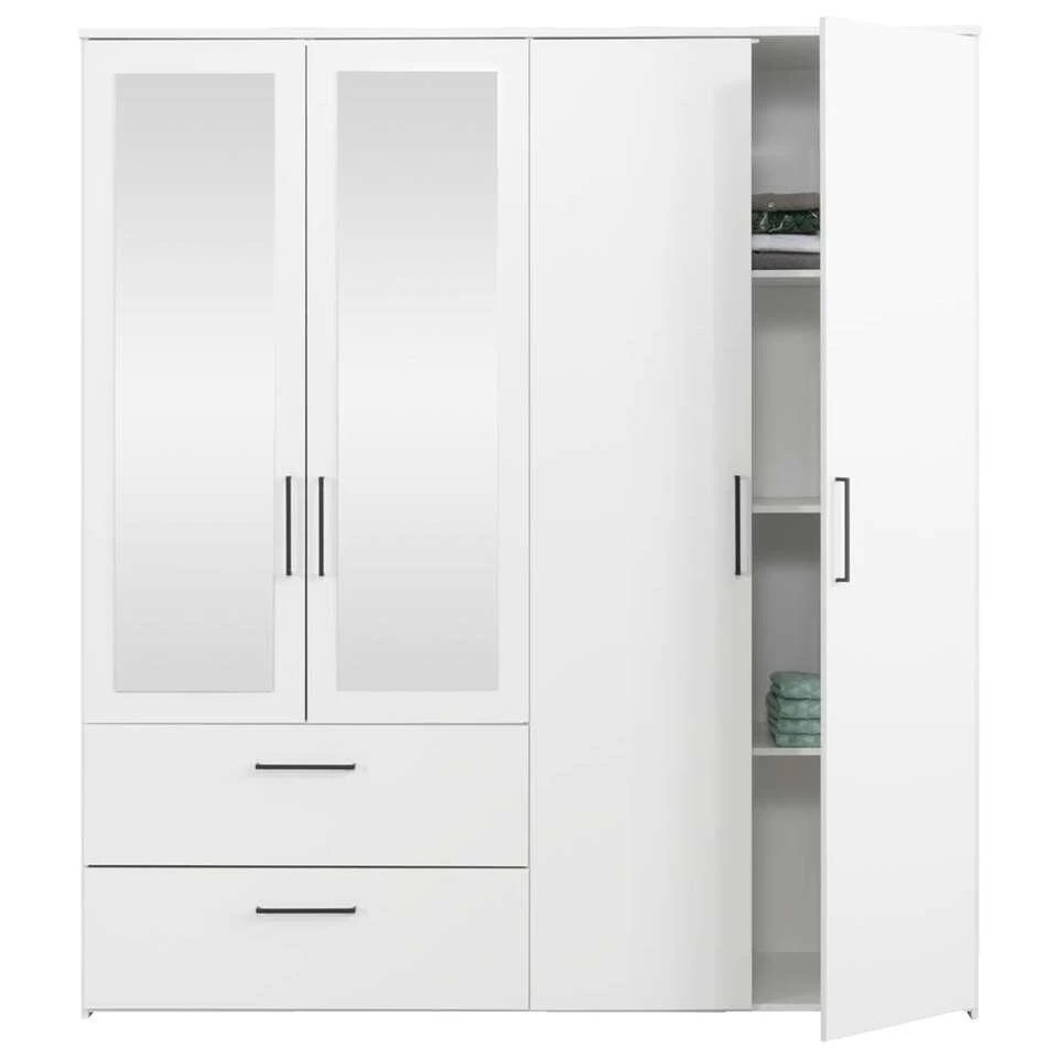 Kledingkast Orleans 4 Deurs - Wit - 201x181x58 Cm 4 Kledingkast Orleans 4 Deurs - Wit - 201x181x58 Cm - Afbeelding 2