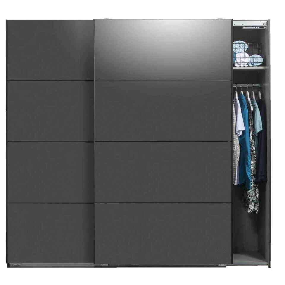 Schuifdeurkast Dallas Antraciet Softclose - 210x225x65 Cm 4 Schuifdeurkast Dallas Antraciet Softclose - 210x225x65 Cm - Afbeelding 2