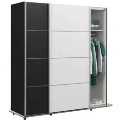 Schuifdeurkast Verona Zwart - Zwart/wit - 200x182x64 Cm -Woonmeubelwinkel 12404075 0330