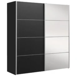 Schuifdeurkast Verona Zwart - Zwart/spiegel - 200x182x64 Cm -Woonmeubelwinkel 12404085 0300