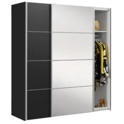 Schuifdeurkast Verona Zwart - Zwart/spiegel - 200x182x64 Cm -Woonmeubelwinkel 12404085 0330