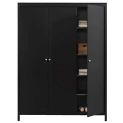 Kledingkast Madeira 3-deurs - Zwart - 199x150x58 Cm -Woonmeubelwinkel 12404115 0141