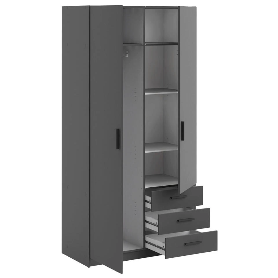 Kledingkast Sprint 2-deurs - Antracietkleur - 200x98,5x50 Cm 6 Kledingkast Sprint 2-deurs - Antracietkleur - 200x98,5x50 Cm - Afbeelding 4