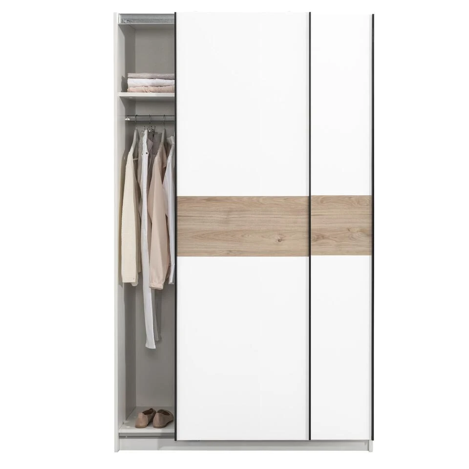 Schuifdeurkast Genua - Wit/eikenkleur - 204x122x60 Cm 4 Schuifdeurkast Genua - Wit/eikenkleur - 204x122x60 Cm - Afbeelding 2