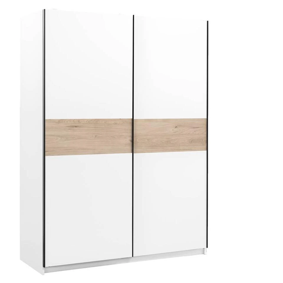 Schuifdeurkast Genua - Wit/eikenkleur - 204x150x60 Cm 5 Schuifdeurkast Genua - Wit/eikenkleur - 204x150x60 Cm - Afbeelding 3