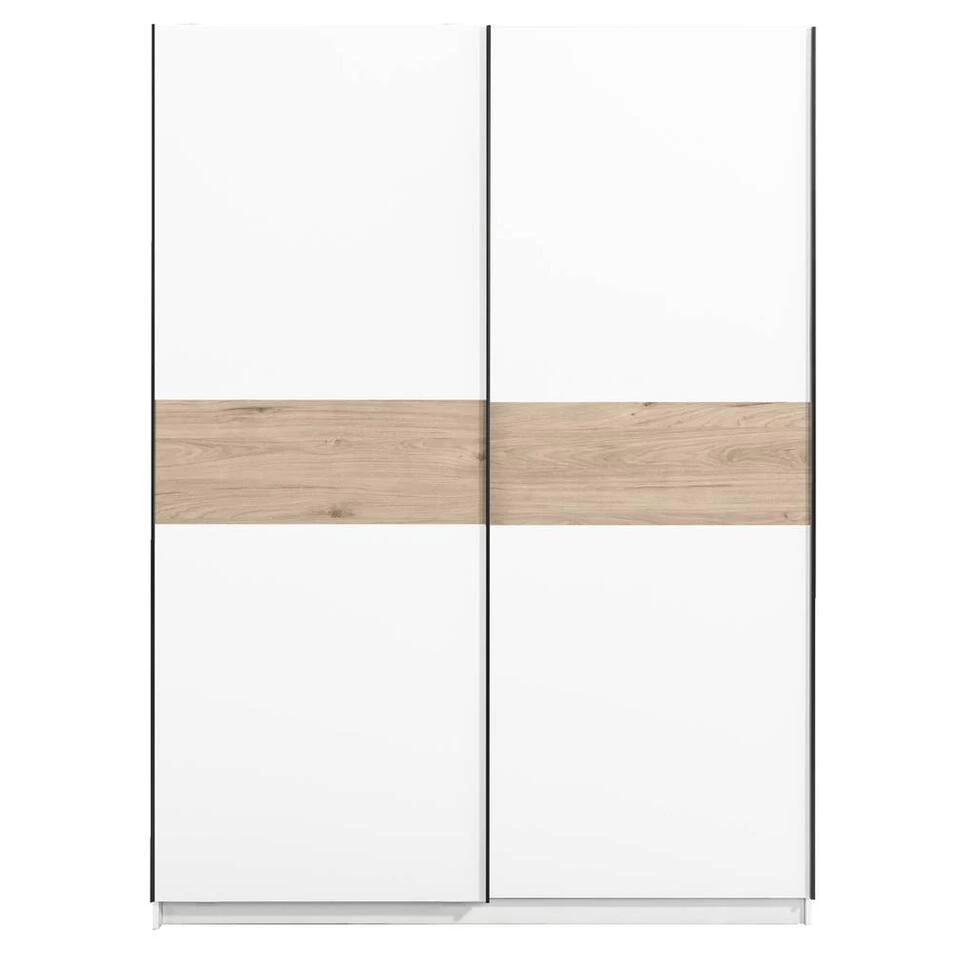 Schuifdeurkast Genua - Wit/eikenkleur - 204x150x60 Cm 3 Schuifdeurkast Genua - Wit/eikenkleur - 204x150x60 Cm
