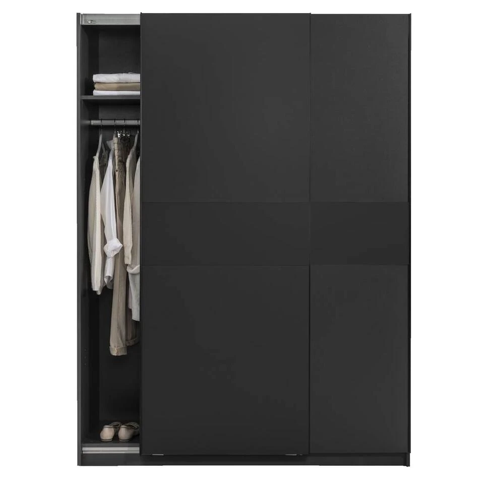 Schuifdeurkast Genua - Antraciet - 204x150x60 Cm 4 Schuifdeurkast Genua - Antraciet - 204x150x60 Cm - Afbeelding 2