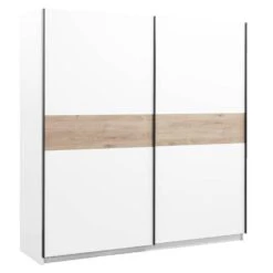 Schuifdeurkast Genua - Wit/eikenkleur - 204x200x60 Cm -Woonmeubelwinkel 12404420 0300