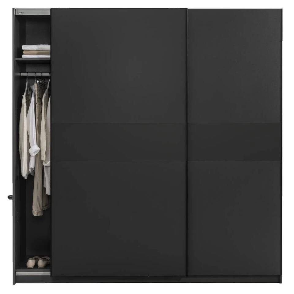 Schuifdeurkast Genua - Antraciet - 204x200x60 Cm 4 Schuifdeurkast Genua - Antraciet - 204x200x60 Cm - Afbeelding 2